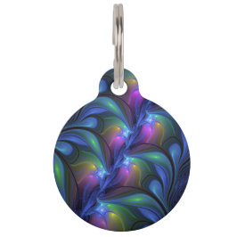 発光カラフル抽象芸術ブルーピンク緑フラクタル ペット　ネームタグ