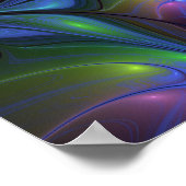 発光カラフル抽象芸術ブルーピンク緑フラクタル ポスター (角)