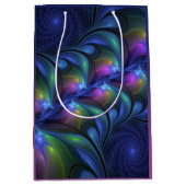 発光カラフル抽象芸術ブルーピンク緑フラクタル ミディアムペーパーバッグ (正面)