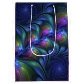 発光カラフル抽象芸術ブルーピンク緑フラクタル ミディアムペーパーバッグ (裏面)