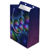 発光カラフル抽象芸術ブルーピンク緑フラクタル ミディアムペーパーバッグ (裏面アングル)