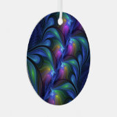 発光カラフル抽象芸術ブルーピンク緑フラクタル メタルオーナメント (正面右)