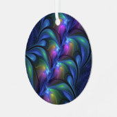 発光カラフル抽象芸術ブルーピンク緑フラクタル メタルオーナメント (正面左)