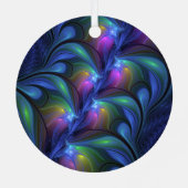 発光カラフル抽象芸術ブルーピンク緑フラクタル メタルオーナメント (裏面)