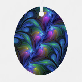 発光カラフル抽象芸術ブルーピンク緑フラクタル メタルオーナメント