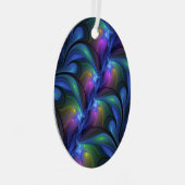 発光カラフル抽象芸術ブルーピンク緑フラクタル メタルオーナメント (正面右)