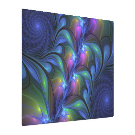 発光カラフル抽象芸術ブルーピンク緑フラクタル メタルプリント