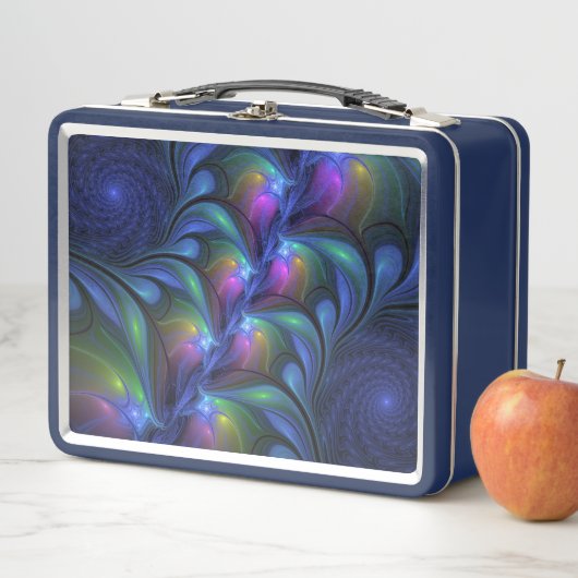 発光カラフル抽象芸術ブルーピンク緑フラクタル メタルランチボックス (インサイチュ)