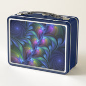 発光カラフル抽象芸術ブルーピンク緑フラクタル メタルランチボックス (裏面)