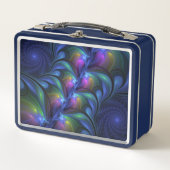発光カラフル抽象芸術ブルーピンク緑フラクタル メタルランチボックス (正面)