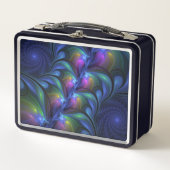 発光カラフル抽象芸術ブルーピンク緑フラクタル メタルランチボックス (正面)
