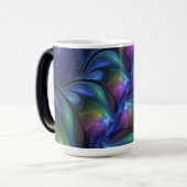 発光カラフル抽象芸術ブルーピンク緑フラクタル モーフィングマグカップ (正面左)