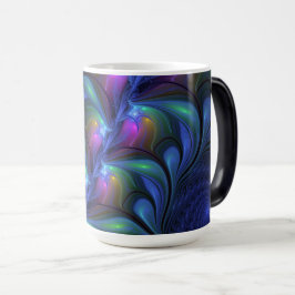 発光カラフル抽象芸術ブルーピンク緑フラクタル モーフィングマグカップ
