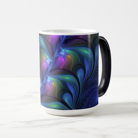 発光カラフル抽象芸術ブルーピンク緑フラクタル モーフィングマグカップ (正面右)