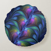 発光カラフル抽象芸術ブルーピンク緑フラクタル ラウンドクッション (裏面)