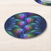 発光カラフル抽象芸術ブルーピンク緑フラクタル ラウンドペーパーコースター (アングル)