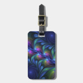 発光カラフル抽象芸術ブルーピンク緑フラクタル ラゲッジタグ (正面縦)