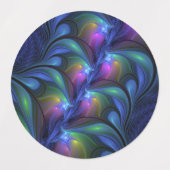 発光カラフル抽象芸術ブルーピンク緑フラクタル ラベル (デザイン2)