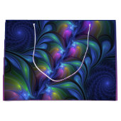 発光カラフル抽象芸術ブルーピンク緑フラクタル ラージペーパーバッグ (正面)