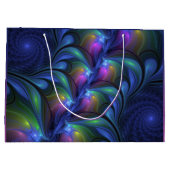 発光カラフル抽象芸術ブルーピンク緑フラクタル ラージペーパーバッグ (裏面)