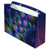 発光カラフル抽象芸術ブルーピンク緑フラクタル ラージペーパーバッグ (裏面アングル)