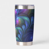 発光カラフル抽象芸術ブルーピンク緑フラクタル 保温保冷タンブラー (背面)