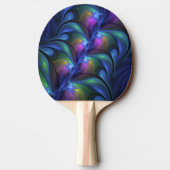 発光カラフル抽象芸術ブルーピンク緑フラクタル 卓球ラケット (裏面)