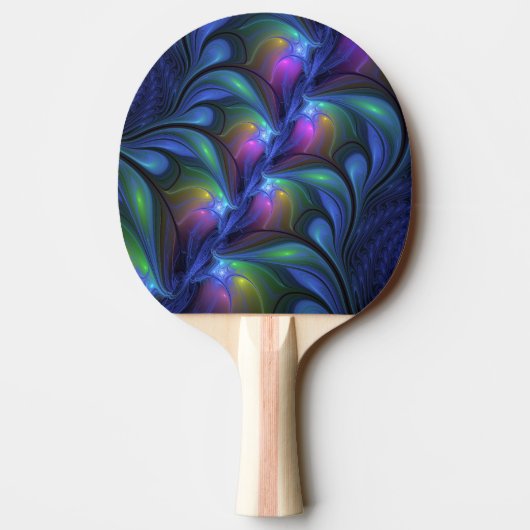 発光カラフル抽象芸術ブルーピンク緑フラクタル 卓球ラケット (裏面)