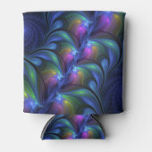 発光カラフル抽象芸術ブルーピンク緑フラクタル 缶クーラー (正面)