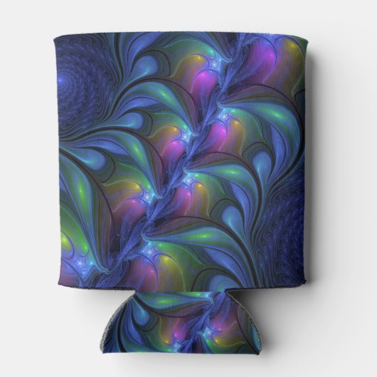 発光カラフル抽象芸術ブルーピンク緑フラクタル 缶クーラー (裏面)
