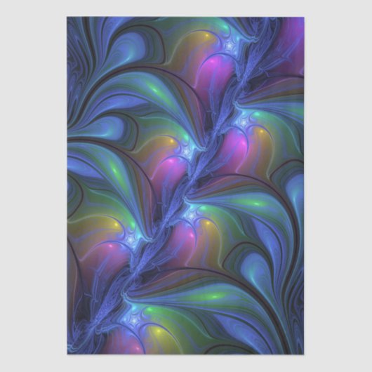 発光カラフル抽象芸術ブルーピンク緑フラクタル 薄葉紙 (正面)