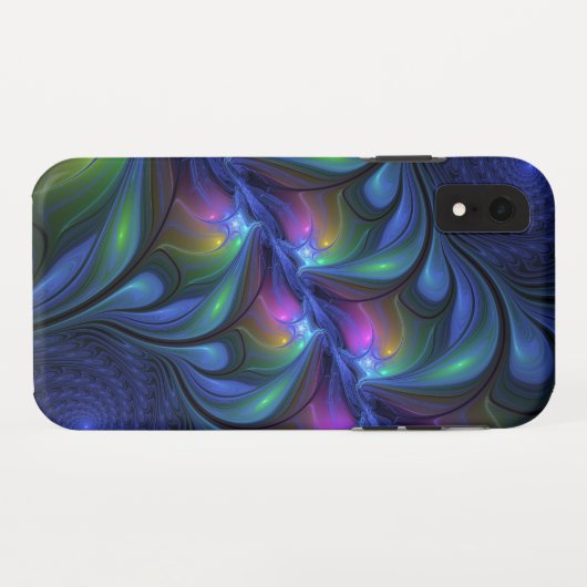 発光カラフル抽象芸術ブルーピンク緑フラクタル Case-Mate iPhoneケース (裏面(横))