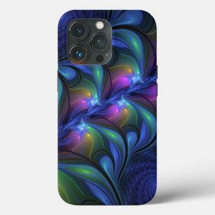 発光カラフル抽象芸術ブルーピンク緑フラクタル iPhone 13 PROケース