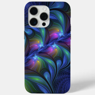 発光カラフル抽象芸術ブルーピンク緑フラクタル iPhone 15 PRO MAXケース
