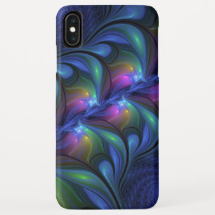 発光カラフル抽象芸術ブルーピンク緑フラクタル iPhone XS MAXケース