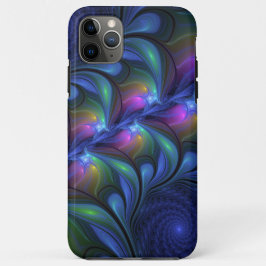 発光カラフル抽象芸術ブルーピンク緑フラクタル iPhone 11 PRO MAXケース
