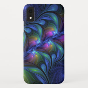 発光カラフル抽象芸術ブルーピンク緑フラクタル iPhone XRケース