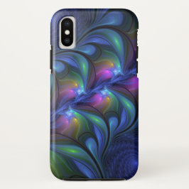 発光カラフル抽象芸術ブルーピンク緑フラクタル iPhone XSケース