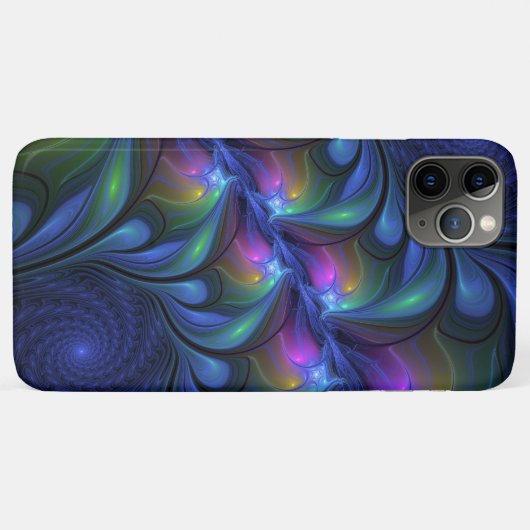 発光カラフル抽象芸術ブルーピンク緑フラクタル Case-Mate iPhoneケース (裏面(横))