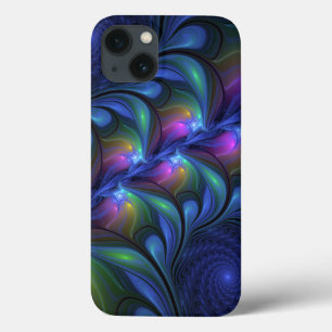 発光カラフル抽象芸術ブルーピンク緑フラクタル iPhone 13ケース