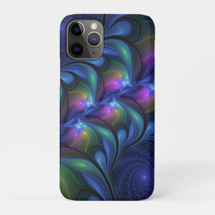 発光カラフル抽象芸術ブルーピンク緑フラクタル iPhone 11 PROケース
