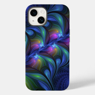 発光カラフル抽象芸術ブルーピンク緑フラクタル Case-Mate iPhone 14ケース