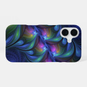 発光カラフル抽象芸術ブルーピンク緑フラクタル iPhone 16ケース (裏面横)
