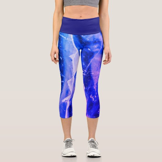 発光カラフル抽象芸術ブルーホワイトネイビーレギンス カプリレギンス (正面)