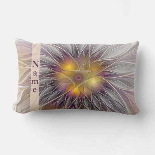 発光カラフル花、抽象芸術フラクタル名 ランバークッション (正面)