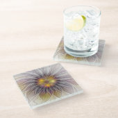 発光カラフル花、抽象芸術フラモダンクタル ガラスコースター (アングル)