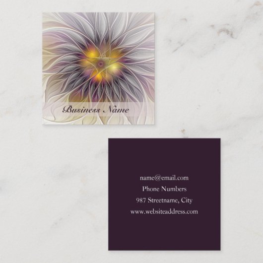発光カラフル花、抽象芸術フラモダンクタル スクエア名刺 (正面/裏面)