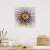 発光カラフル花、抽象芸術フラモダンクタル ポスター (キッチン)