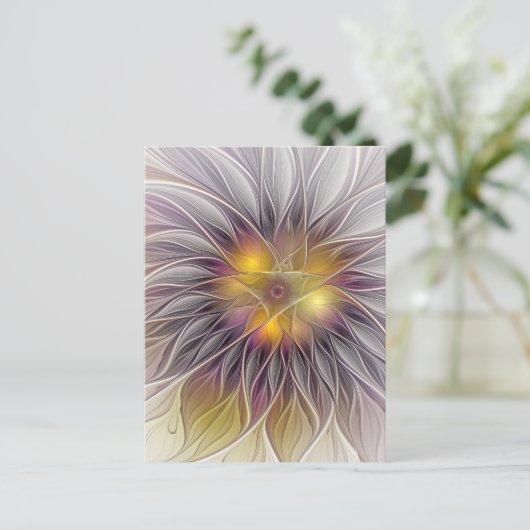 発光カラフル花、抽象芸術フラモダンクタル ポストカード (スタンド正面)