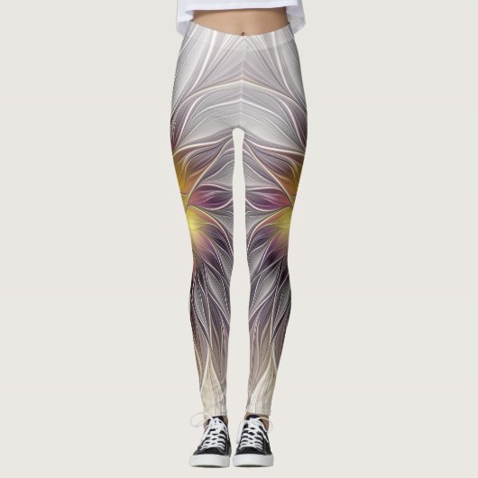 発光カラフル花、抽象芸術フラモダンクタル レギンス (正面)